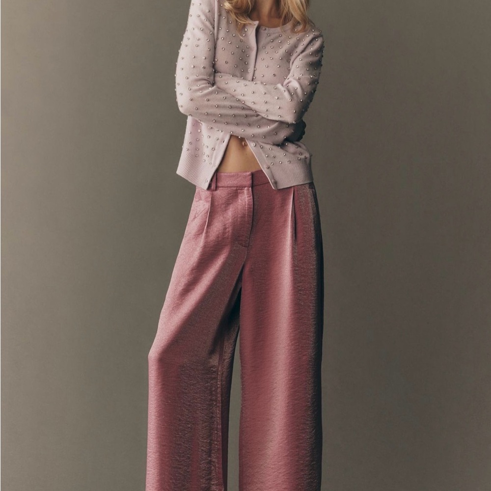 Anthropologie Maeve Shimmer Pink Wide-Leg Pants